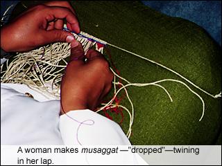 weft twining braced by weaver's knees